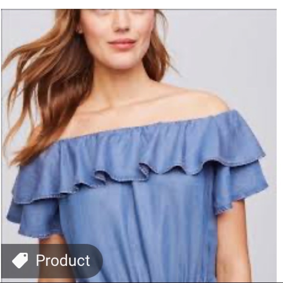 Loft denim jumpsuit off the shoulder - Picture 3 of 8